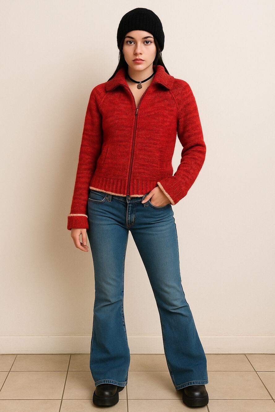 Vintage GAP 100% Lambswool Red Zip Sweater XL Cozy Knit Collared Winter Jacket